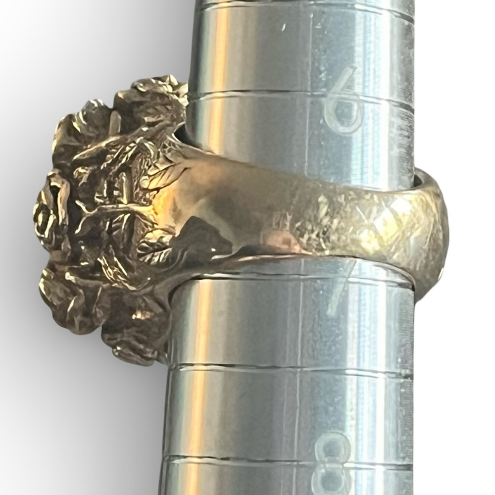 Vintage Gold Over Sterling Silver Turquoise Rose and Stem Floral Ring Size 6.5 - Picture 6 of 7